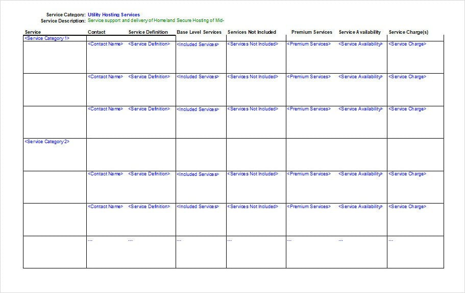 Computer IT Service Catalog Inventory Template