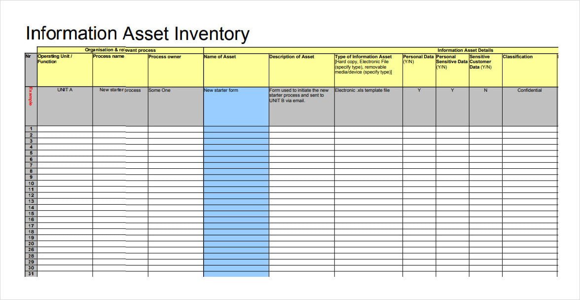 Computer Tracking Information Asset Inventory Sheet Template