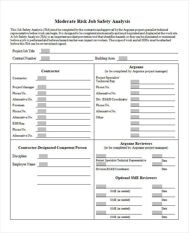 Construction Job Safety Analysis Template