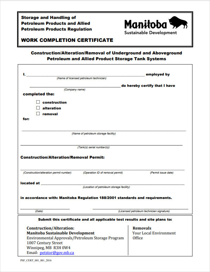 Construction Work Completion Certificate Template