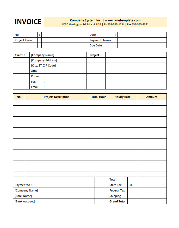 Consulting invoice template featuring sections for client information, project details, and itemized billing amounts.