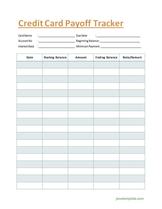 Credit card payoff tracker template with sections for tracking balances, payments, and interest rates.