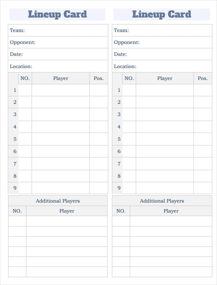 Custom Baseball Lineup Card Template