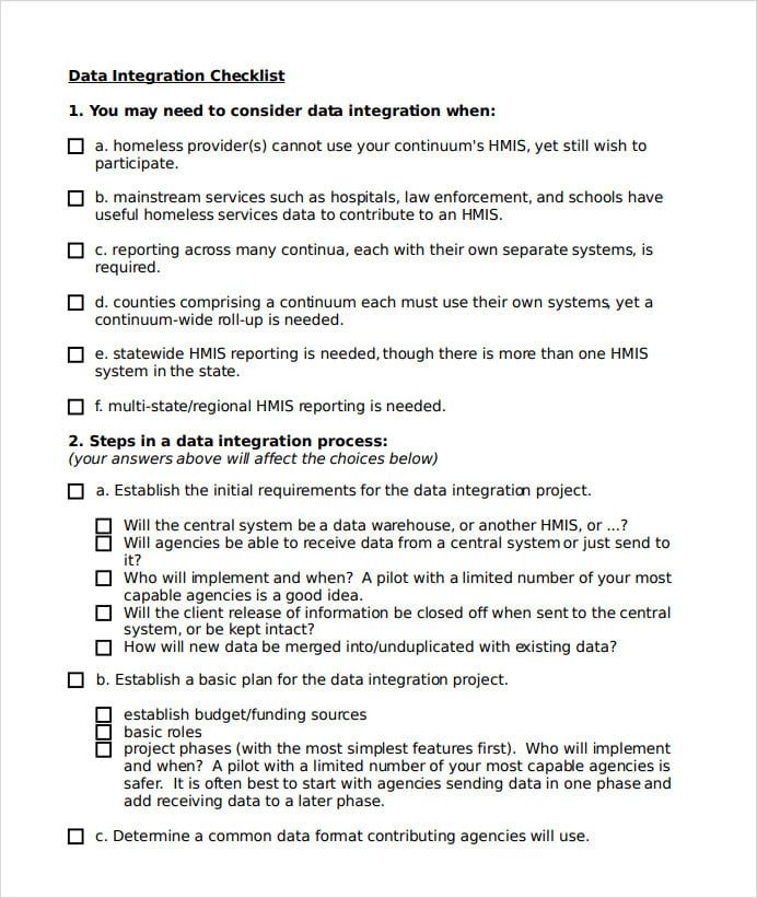 Data Integration Checklist Template