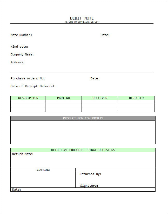 Debit Note Template Word