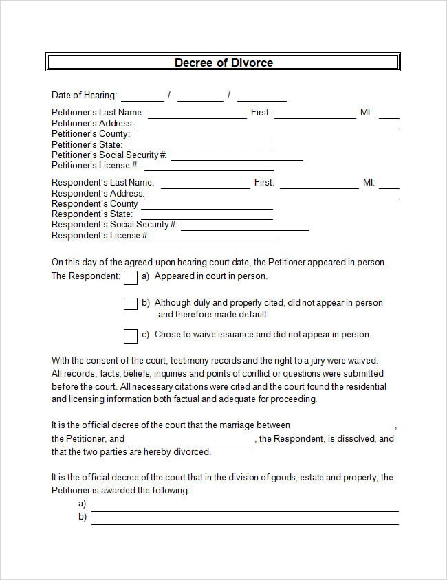 Decree of Divorce Certificate Template