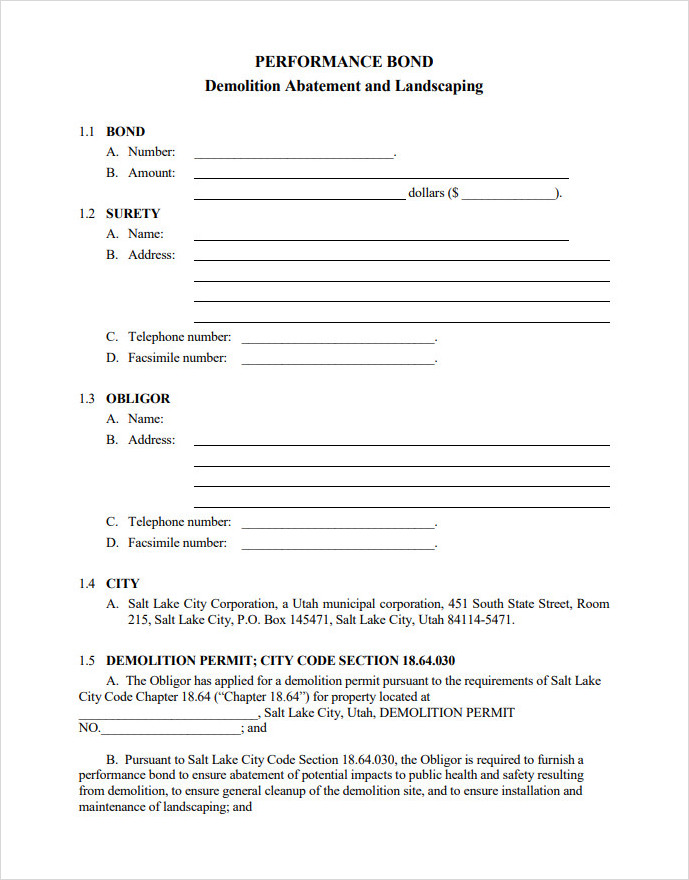 Demolition Performance Bond Form