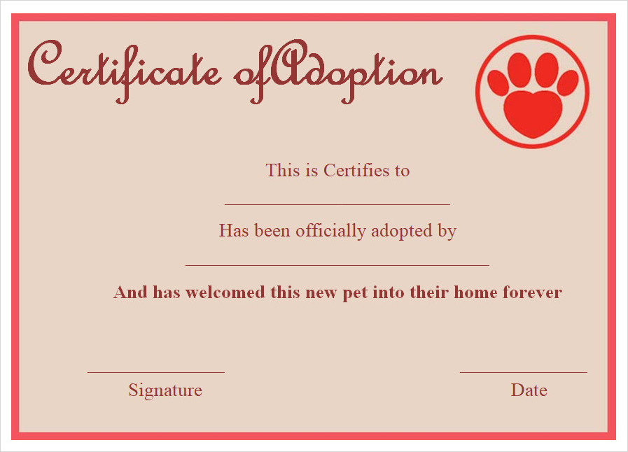 Dog Adoption Certificate Free Printable