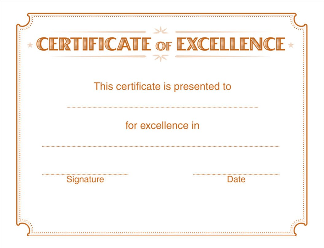 Editable Certificate of Excellence Template Word