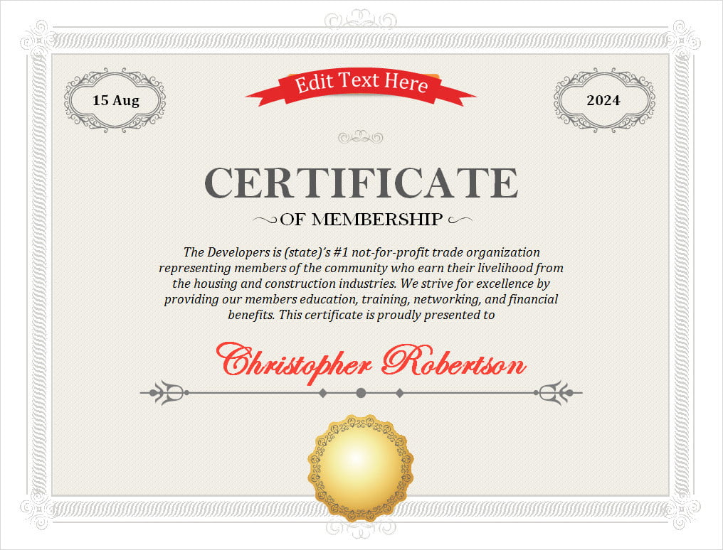 Editable Membership Certificate Template