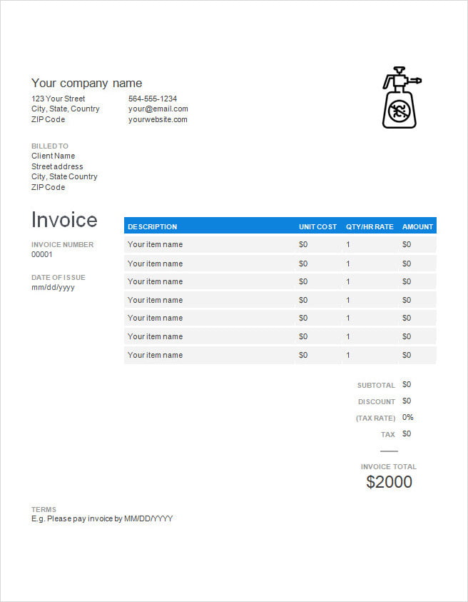 Editable Pest Control Invoice Template Word