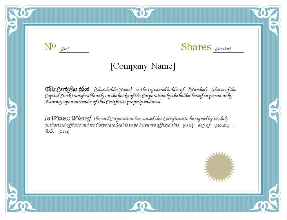 Editable Stock Certificate Template