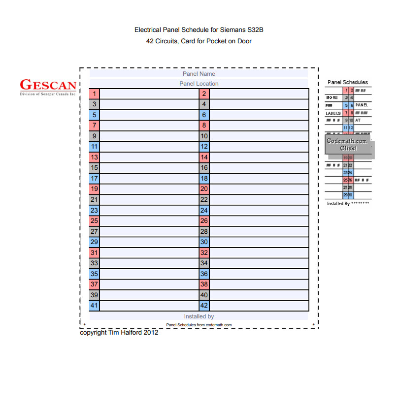 Electrical Panel Schedule Template