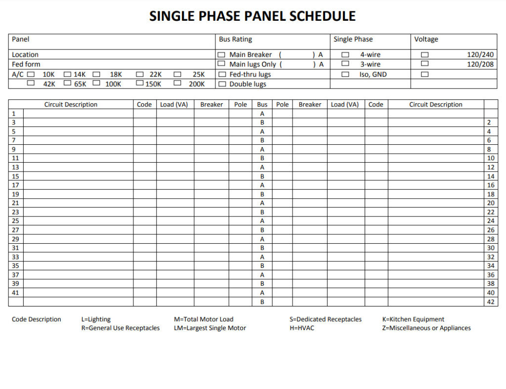 Printable Panel Schedule Template