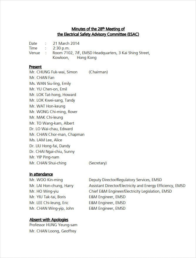 Electrical Safety Meeting Minutes Template