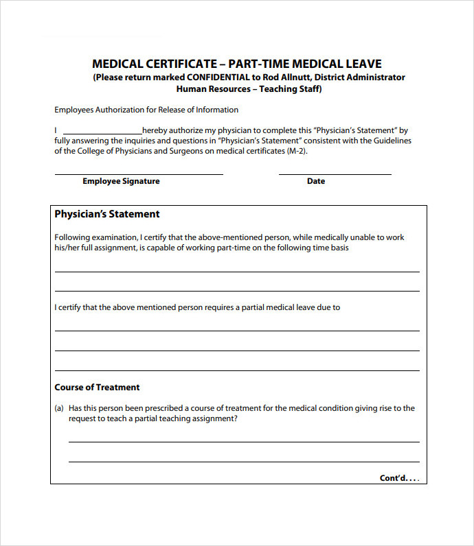 Employee Leave Medical Certificate Template