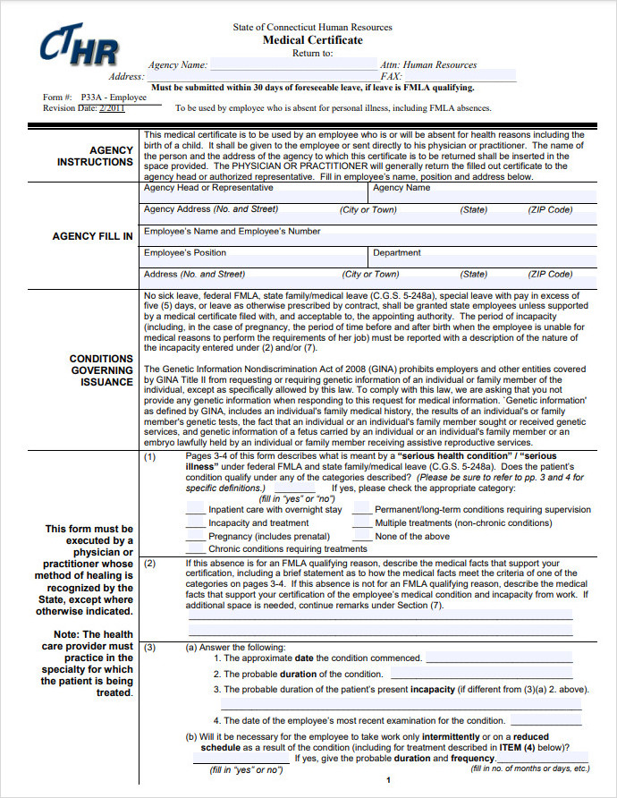 Employee Medical Certificate Template