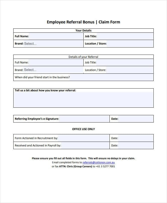 Employee Referral Bonus Claim Form