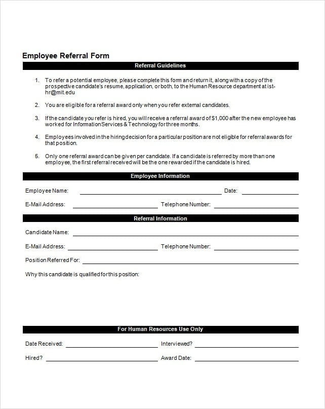 Employee Referral Form Template Word