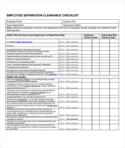 Printable Employee Separation Form