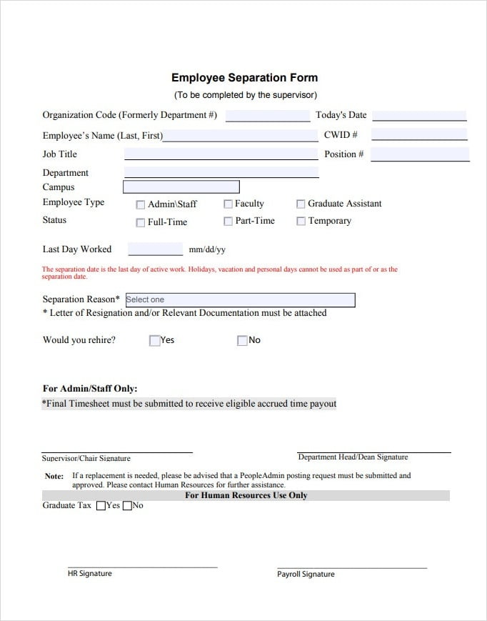 Employee Separation Form