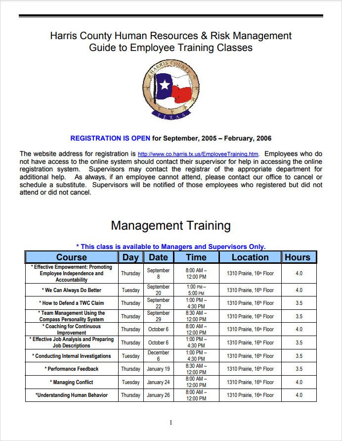 Employee Training Class Schedule Template