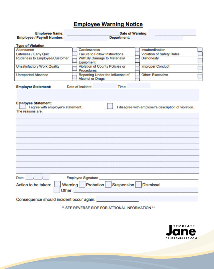 Free Printable Blank Employee Warning Notice Form PDF Format.