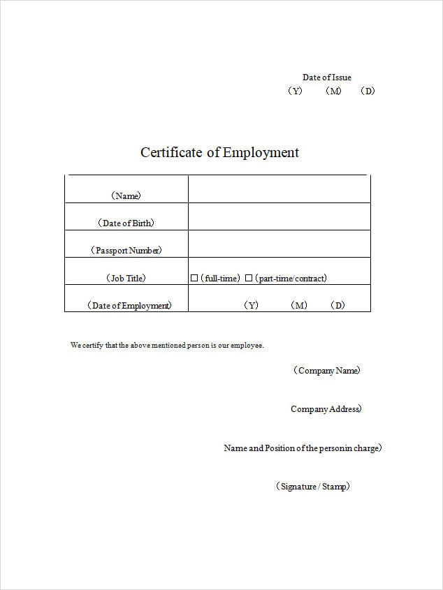 Employment Certificate Template Word