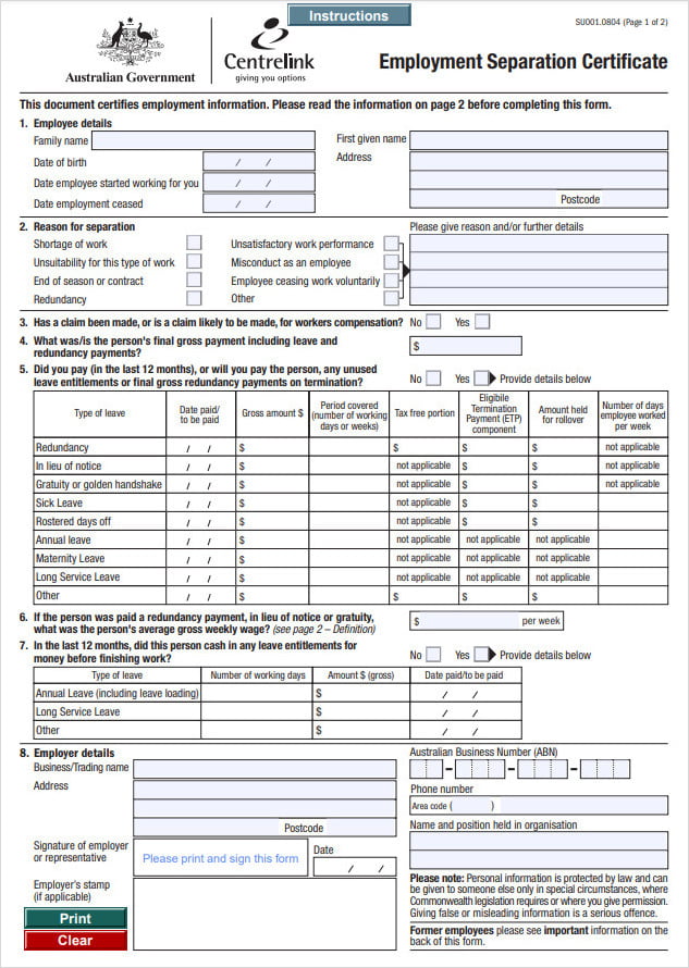 Employment Separation Certificate Template