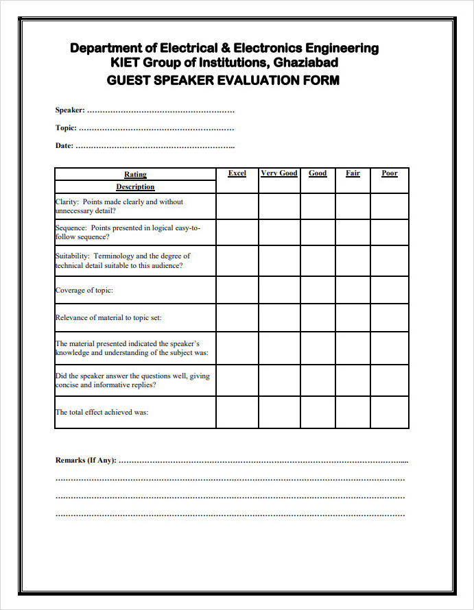 Engineering Speaker Evaluation Form