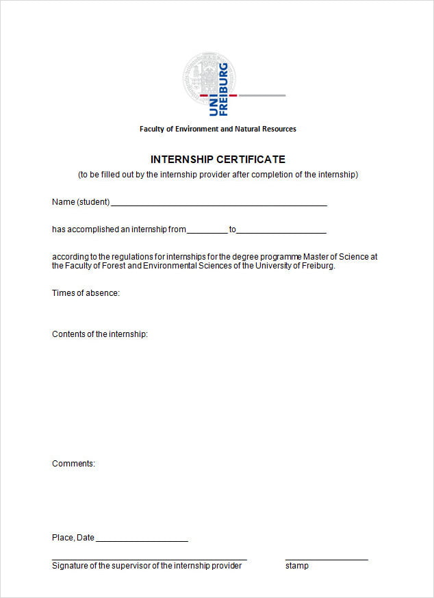 Environment Internship Certificate Template