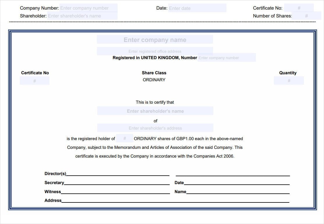 Example Of A Filled Out Stock Certificate