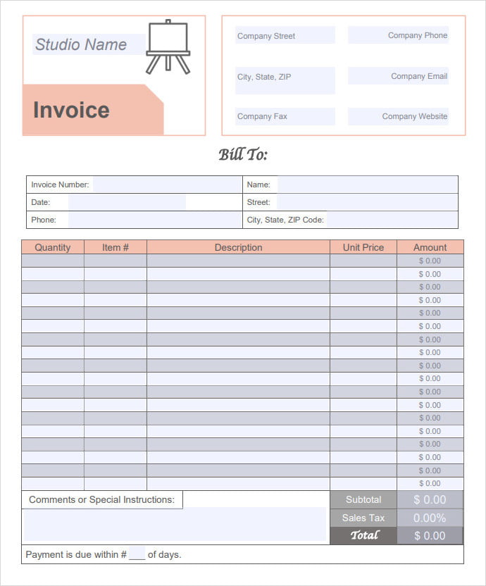 Example of Artist Invoice Template