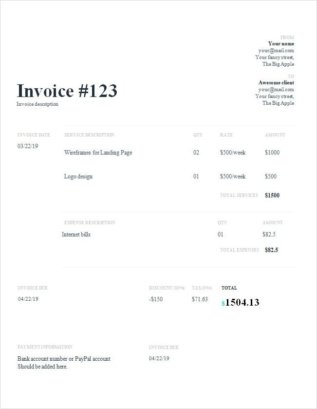 Example of HVAC Invoice Template