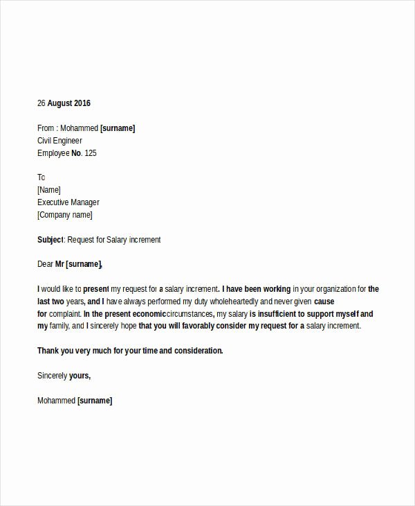 Example of Printable Salary Request Letter Template