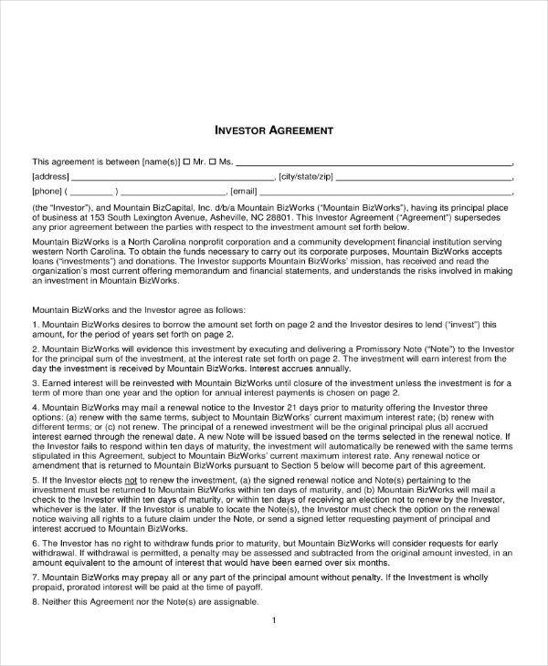 Example of Printable Small Business Agreement Template