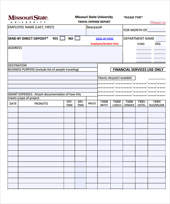 Example of Printable Travel Expense Calculator Template