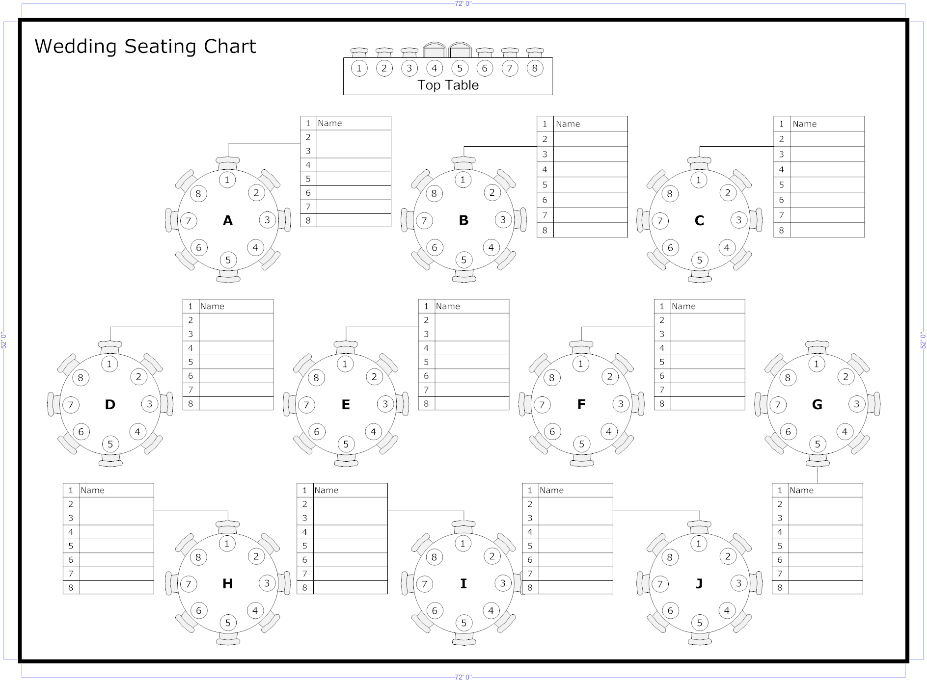 Example of Printable Wedding Seating List Template