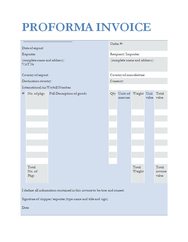 Example of Proforma Invoice Template