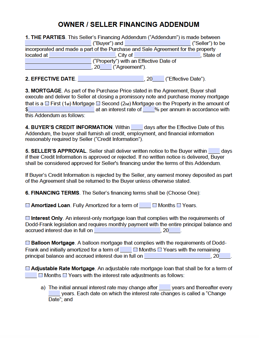 Example of Seller Financing Agreement Template