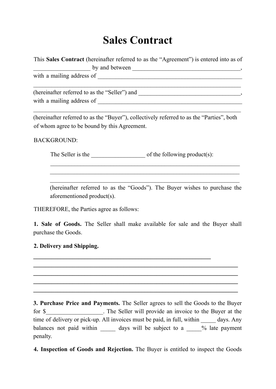 Example of Selling Contract Template