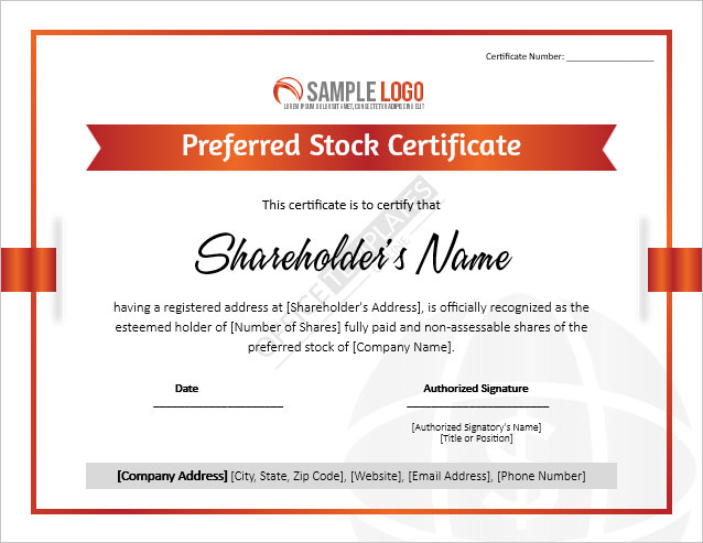 Example of Shareholders Stock Certificate Template