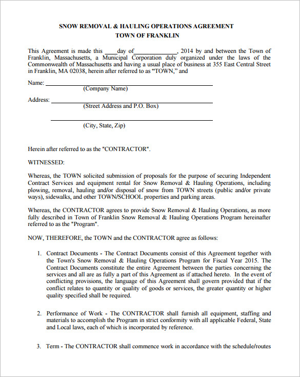 Example of Snow Removal Agreement Template