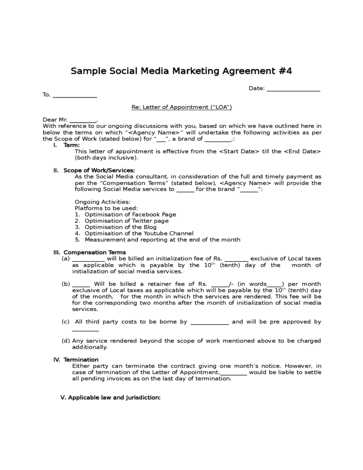 Example of Social Media Management Agreement Template