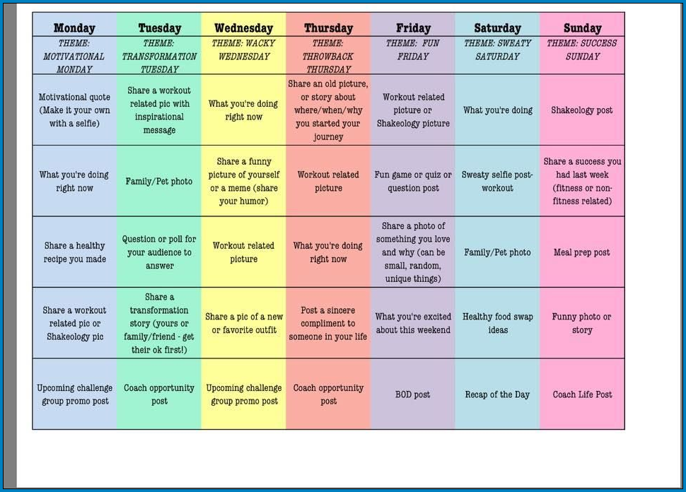 Example of Social Media Post Schedule Template