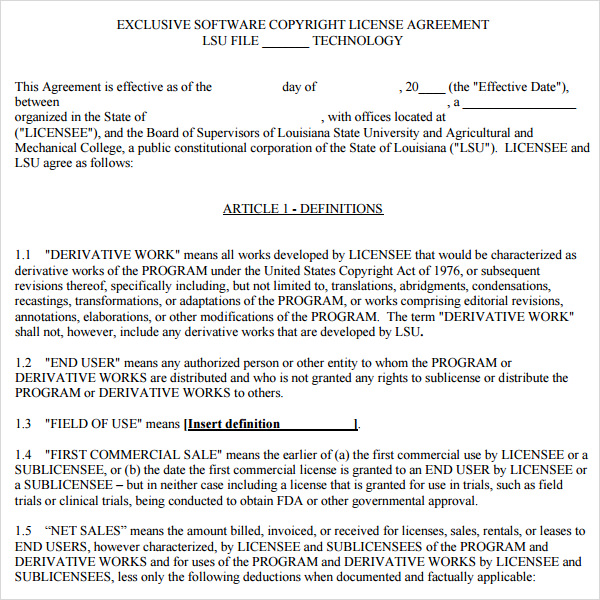 Example of Software License Agreement Template