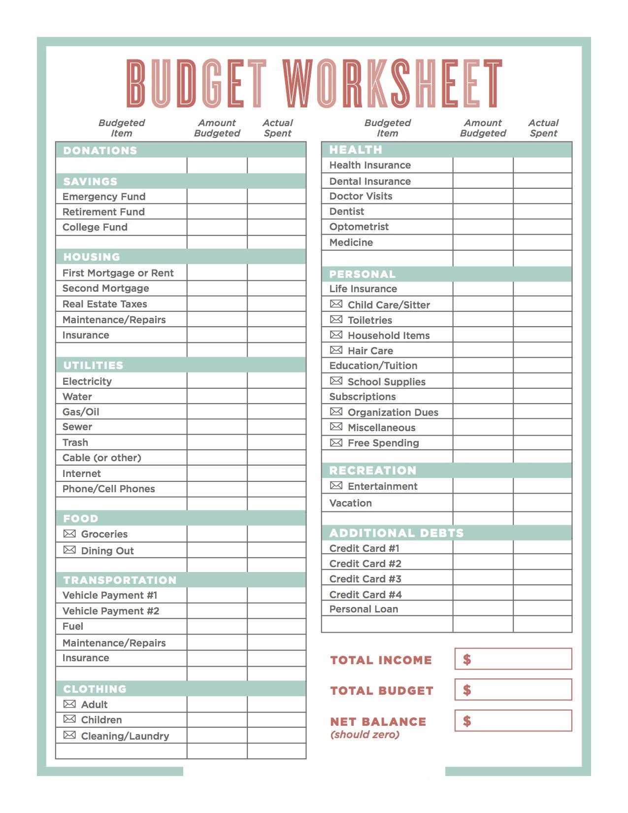 Example of Spending And Savings Worksheet Template