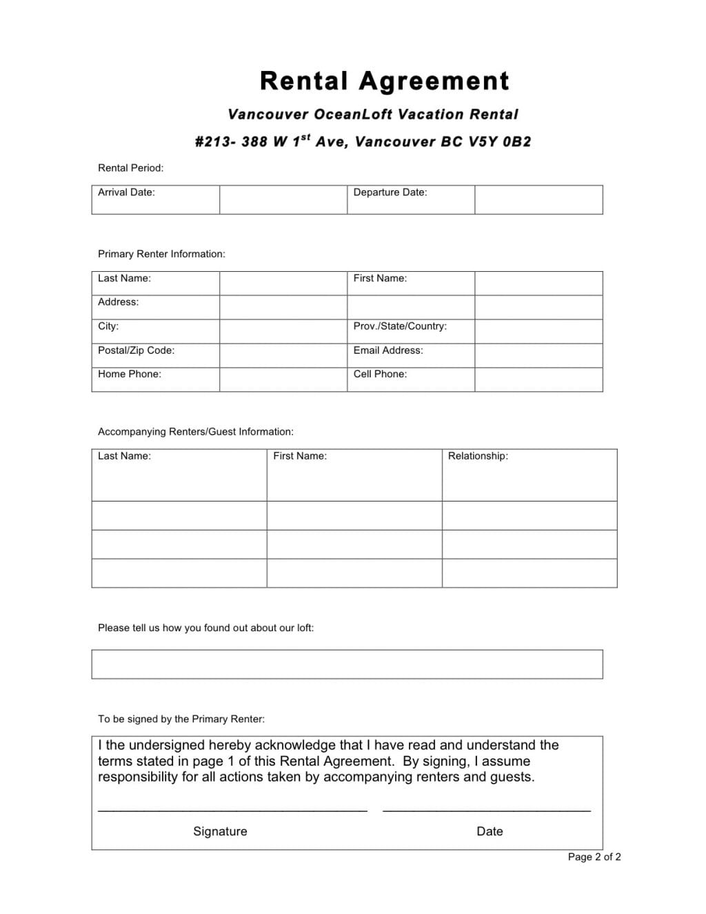 Example of Tenant Agreement Template