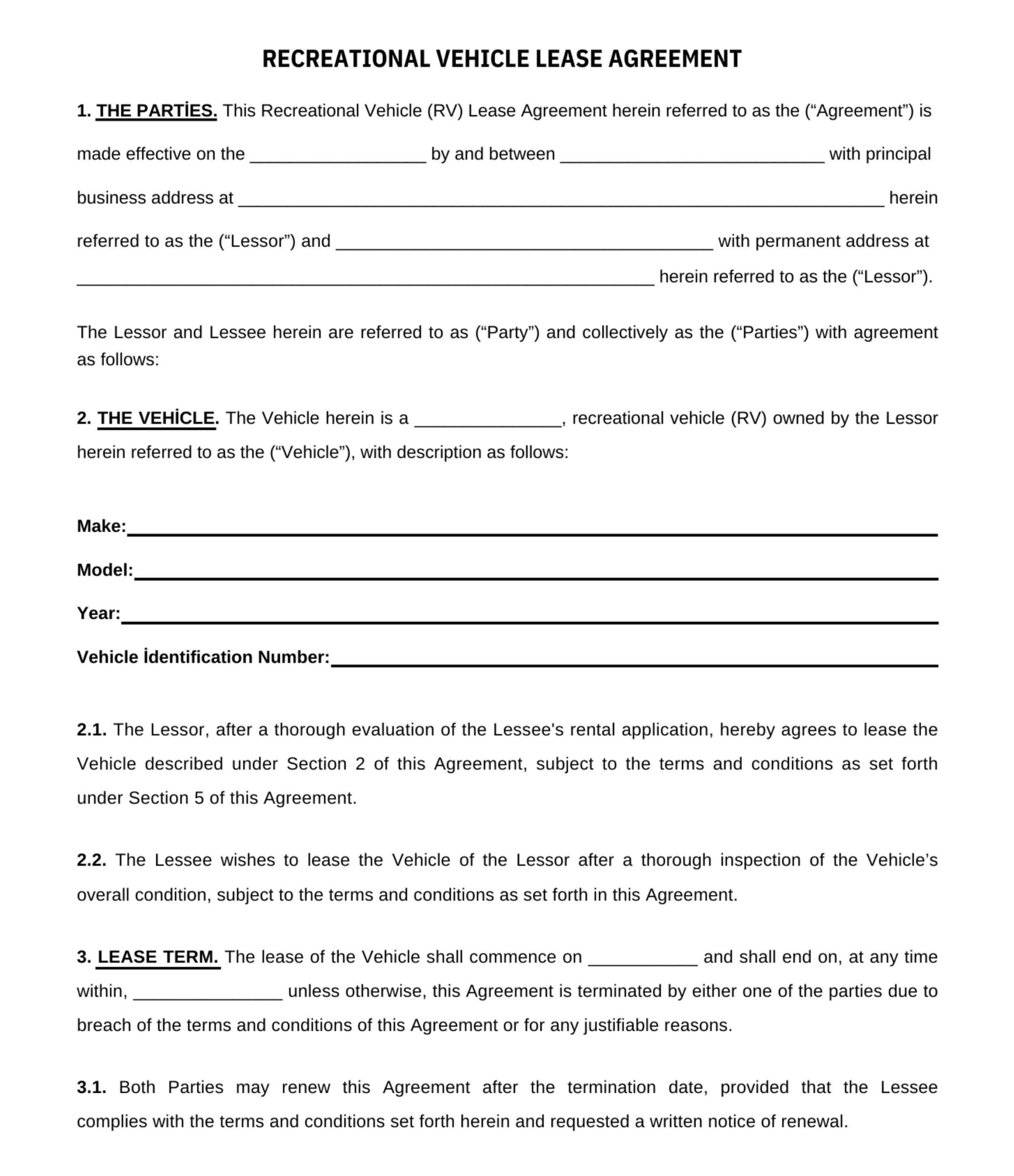 Example of Travel Trailer Rental Agreement Template