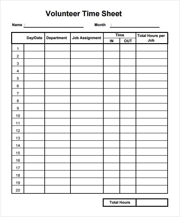 Example of Volunteer Work Hour Schedule Worksheet Template